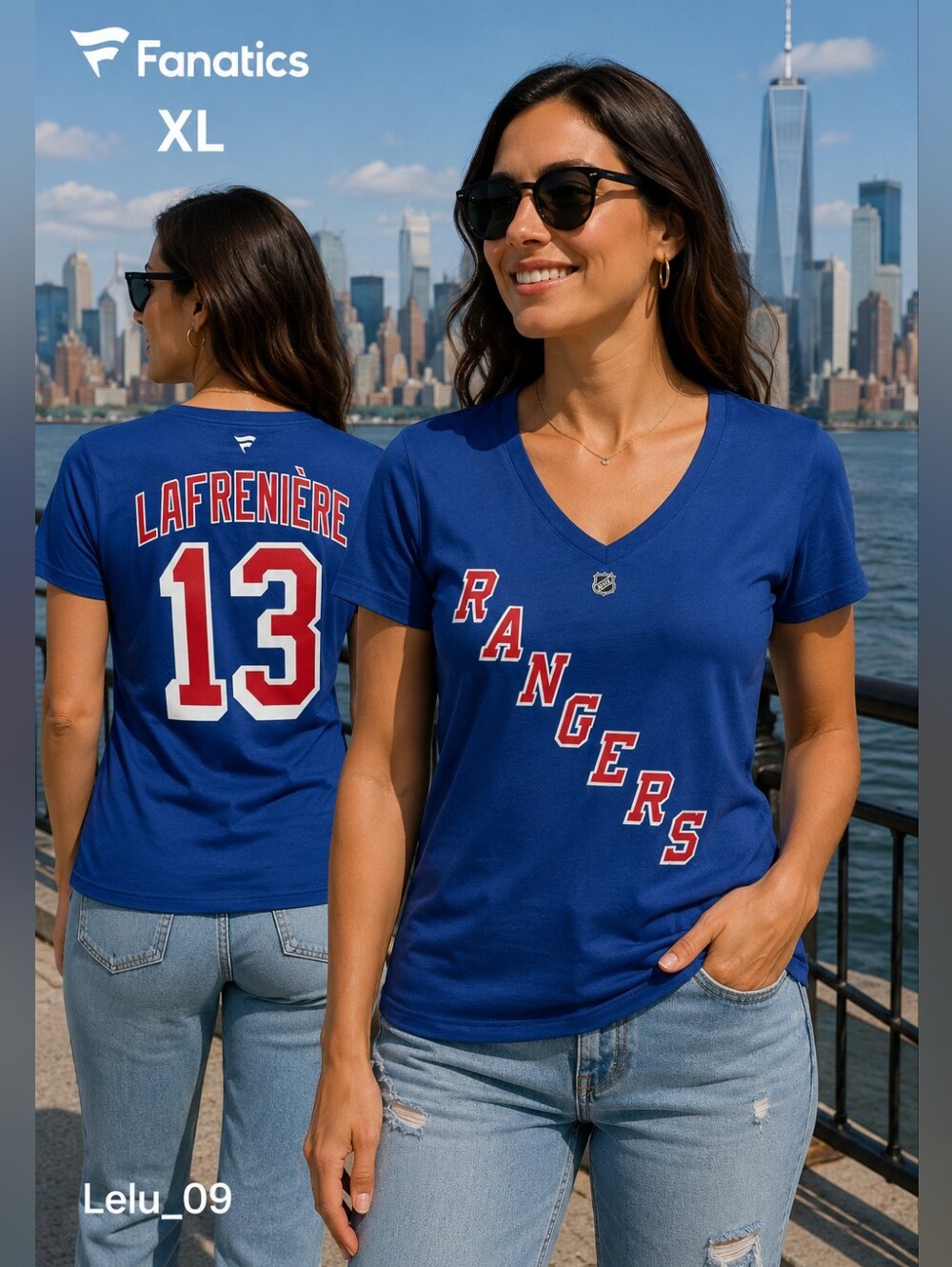 Alexis Lafrenière #13 New York Rangers Fanatics Women’s V-Neck Tee XL NWT